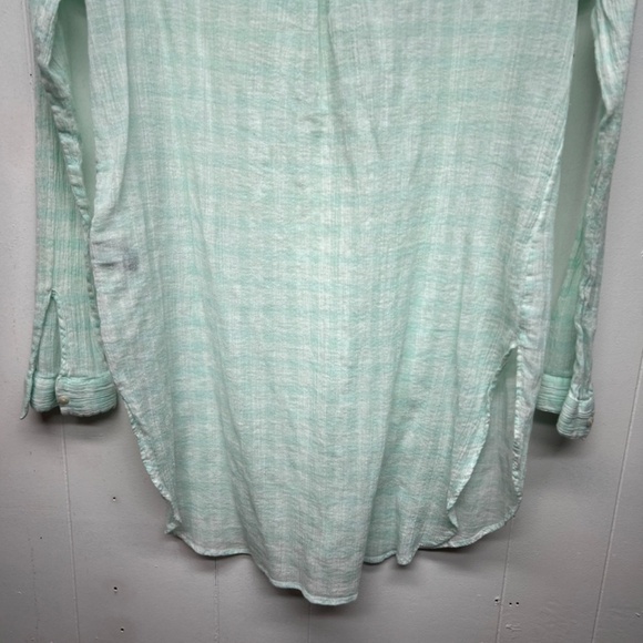 Aerie Cool Mint Green 1/2 Button Women's Gauzy Cotton Tunic Shirt Size Medium - Picture 8 of 11